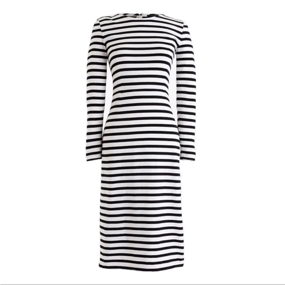 J Crew Long Sleeve Striped Dress size 12 Black White Knit Capsule Basic Cotton - Picture 3 of 8